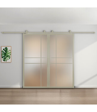 Dubbele stalen schuifdeur - Kiezelgrijs - 6 Vlaks - Mat glas - Luxe design