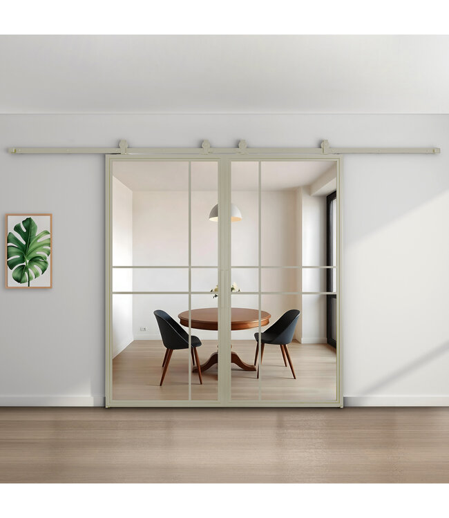 Dubbele stalen schuifdeur - Kiezelgrijs - 6 Vlaks - Rook glas - Luxe design