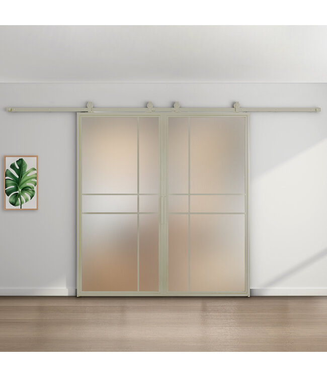 Dubbele stalen schuifdeur - Kiezelgrijs - 6 Vlaks - Rook glas - Luxe design