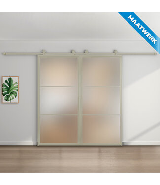 Dubbele Stalen Schuifdeuren - Kiezelgrijs - 3 Vlaks - Maatwerk - Mat glas