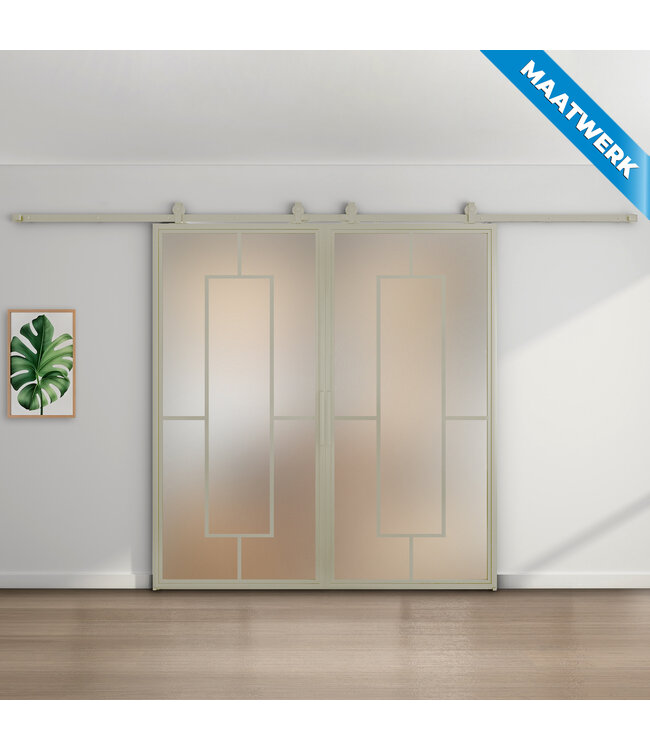 Dubbele Stalen Schuifdeuren - Kiezelgrijs - 5 Vlaks - Maatwerk - Helder glas