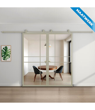 Dubbele Stalen Schuifdeuren - Kiezelgrijs - 6 Vlaks - Maatwerk - Helder glas - Luxe design