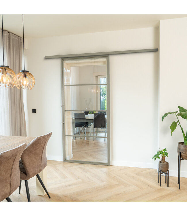 Stalen Schuifdeur met koofsysteem - Kiezelgrijs - 4 Vlaks - Mat glas