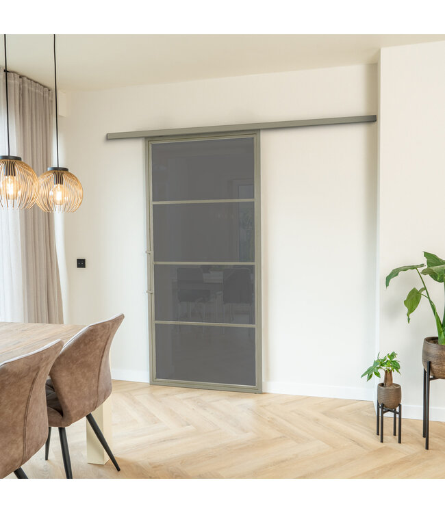 Stalen Schuifdeur met koofsysteem - Kiezelgrijs - 4 Vlaks - Mat glas