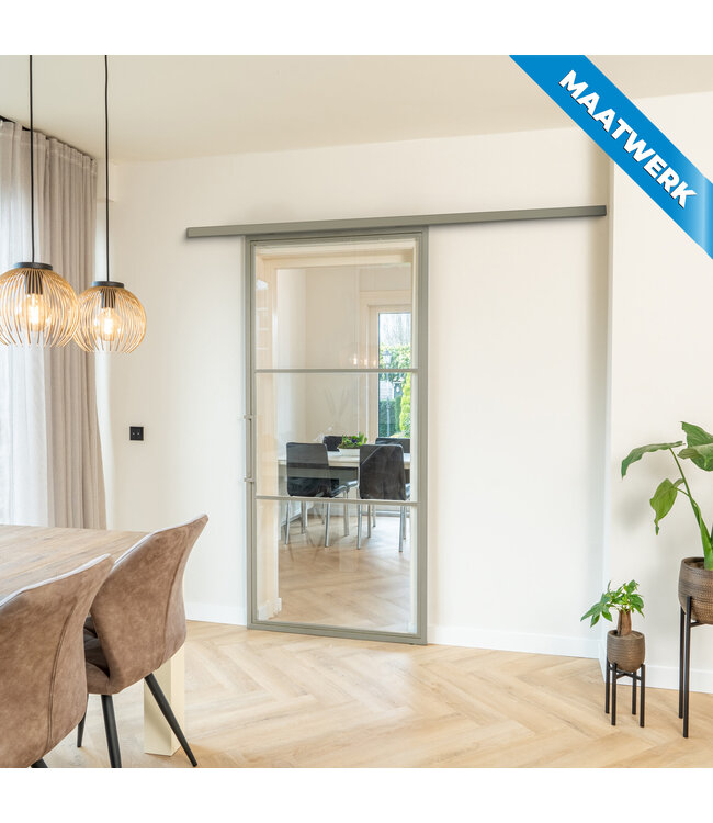 Stalen Schuifdeur met koofsysteem - Kiezelgrijs - 3 Vlaks - Maatwerk - Mat glas