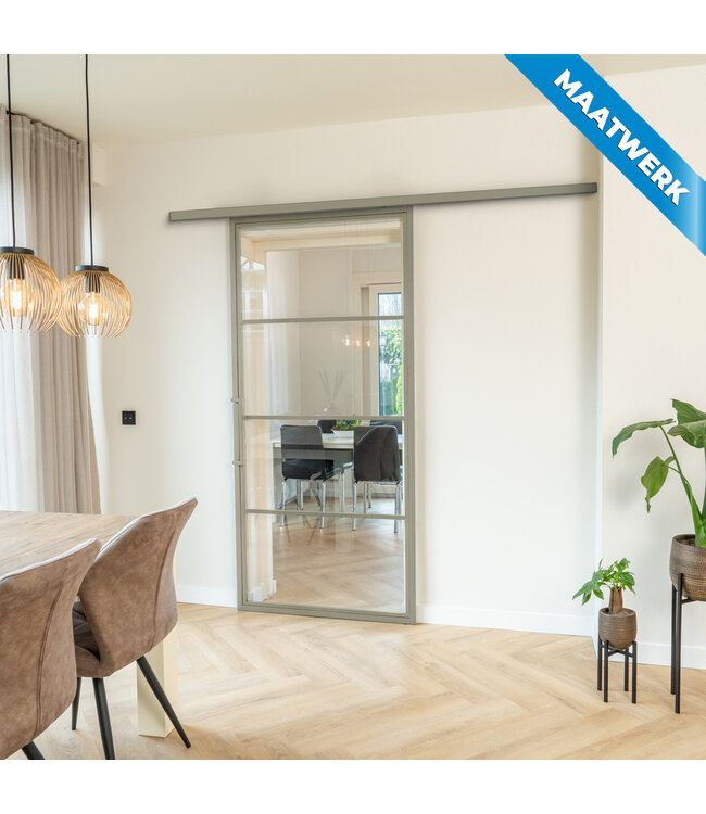 Stalen Schuifdeur met koofsysteem - Kiezelgrijs - 4 Vlaks - Maatwerk - Mat glas