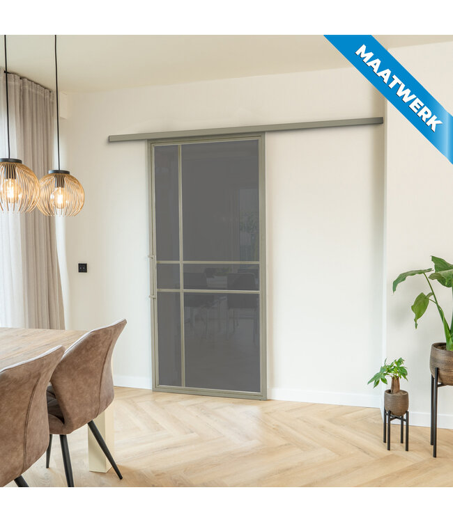 Stalen Schuifdeur met koofsysteem - Kiezelgrijs - 6 Vlaks - Maatwerk - Mat glas - Luxe design