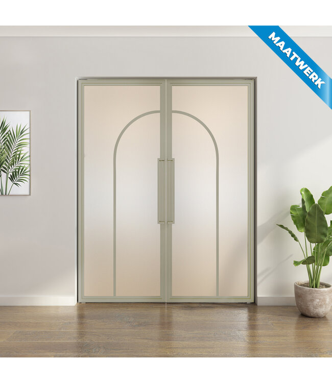 Dubbele stalen taatsdeur - Kiezelgrijs - Maatwerk - 2 Vlaks rond - Helder glas