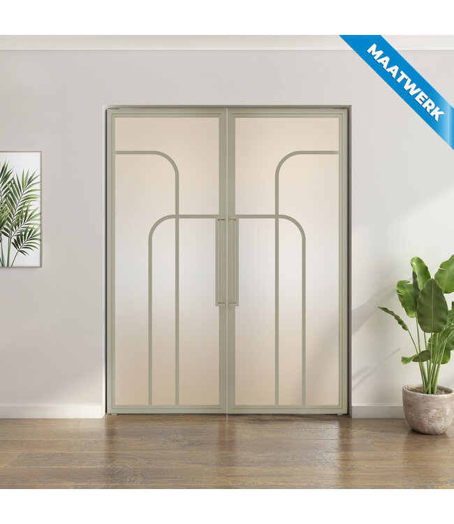 Dubbele stalen taatsdeur - Kiezelgrijs - Maatwerk - 4 Vlaks rond - Rookglas