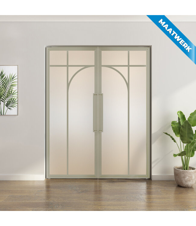 Dubbele stalen taatsdeur - Kiezelgrijs - Maatwerk - 5 Vlaks rond - Helder glas