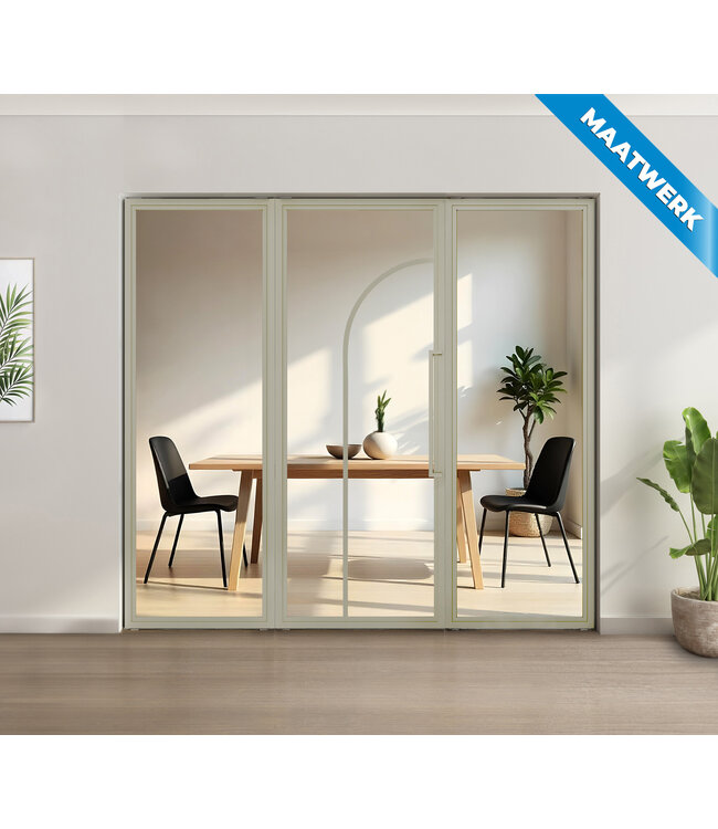 Enkele stalen taatsdeur met glaspaneel - Kiezelgrijs - 2 Vlaks rond - Rookglas