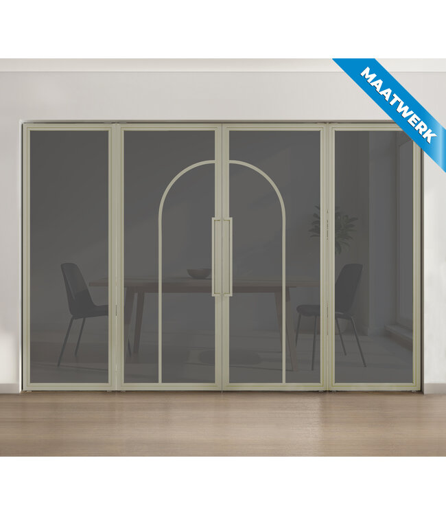 Dubbele stalen taatsdeur met glaspanelen - Kiezelgrijs - 2 Vlaks rond - Helder glas