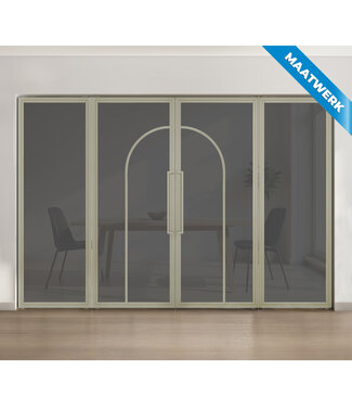 Dubbele stalen taatsdeur met glaspanelen - Kiezelgrijs - 2 Vlaks rond - Rookglas