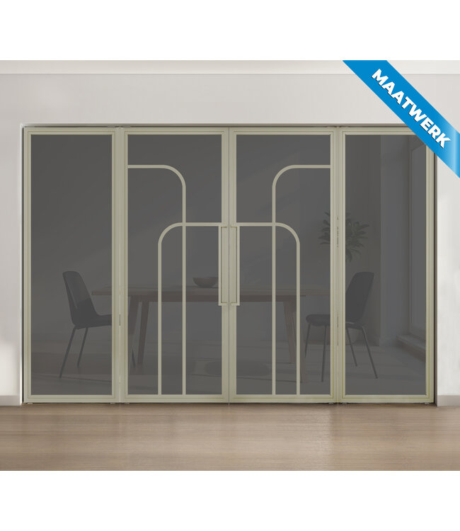 Dubbele stalen taatsdeur met glaspanelen - Kiezelgrijs - 4 Vlaks rond - Helder glas