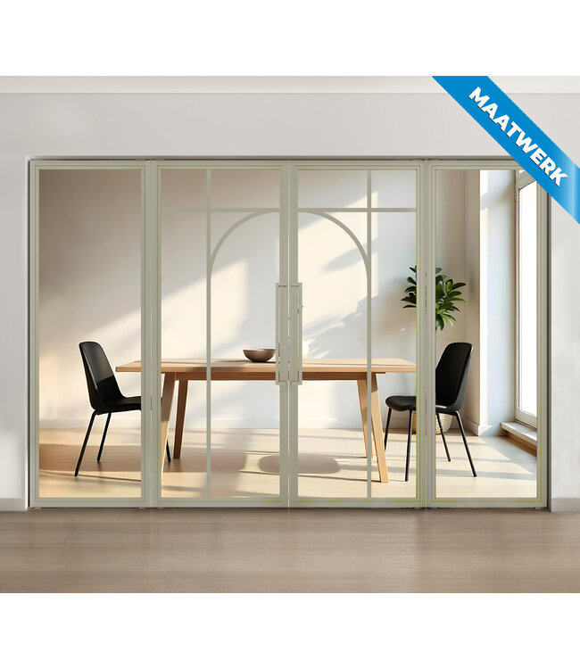 Dubbele stalen taatsdeur met glaspanelen - Kiezelgrijs - 5 Vlaks rond - Rookglas