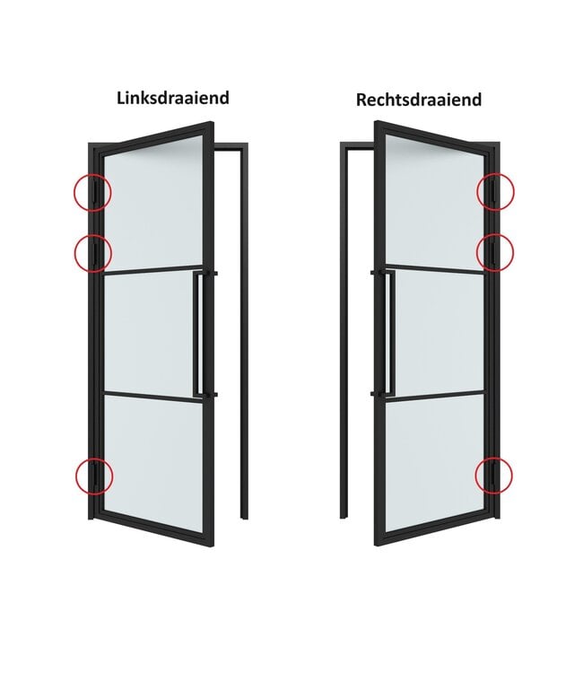 Stalen Binnendeur - Kiezelgrijs - 2 Vlaks rond - Helder glas - Met slot
