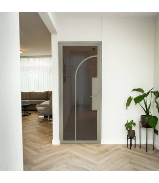 Stalen Binnendeur - Kiezelgrijs - 2 Vlaks rond - Rookglas - Met slot