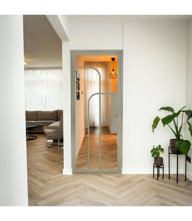 Stalen Binnendeur - Kiezelgrijs - 4 Vlaks rond - Rookglas - Met slot