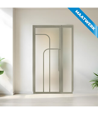 Stalen binnendeur met glaspaneel - Kiezelgrijs - 4 Vlaks rond - Maatwerk - Matglas