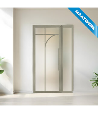 Stalen binnendeur met glaspaneel - Kiezelgrijs - 5 Vlaks rond - Maatwerk - Matglas