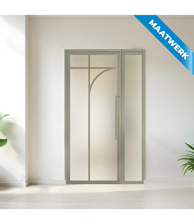 Stalen binnendeur met glaspaneel - Kiezelgrijs - 5 Vlaks rond - Maatwerk - Rookglas