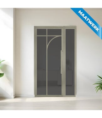 Stalen binnendeur met glaspaneel - Kiezelgrijs - 5 Vlaks rond - Maatwerk - Rookglas