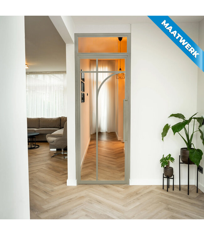 Stalen Binnendeur met bovenlicht - Kiezelgrijs - 5 Vlaks rond - Maatwerk - Rookglas