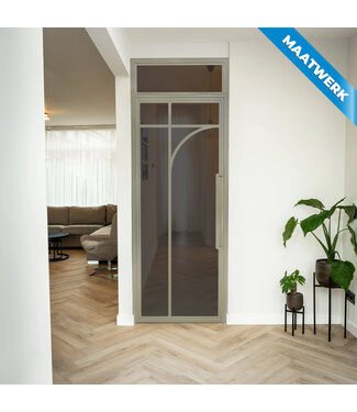 Stalen Binnendeur met bovenlicht - Kiezelgrijs - 5 Vlaks rond - Maatwerk - Rookglas