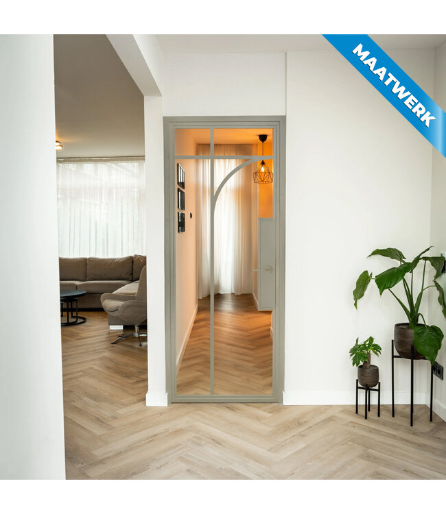 Stalen Binnendeur - Kiezelgrijs - 5 Vlaks rond - Maatwerk - Rookglas - Met slot