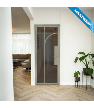 Stalen Binnendeur - Kiezelgrijs - 5 Vlaks rond - Maatwerk - Rookglas - Met slot