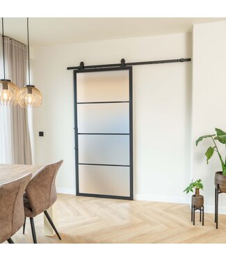 Stalen Schuifdeur - Zwart - 4 Vlaks - Mat glas*