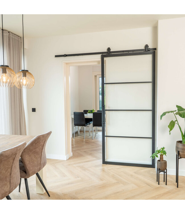 Stalen Schuifdeur - 4 Vlaks - Rook glas*