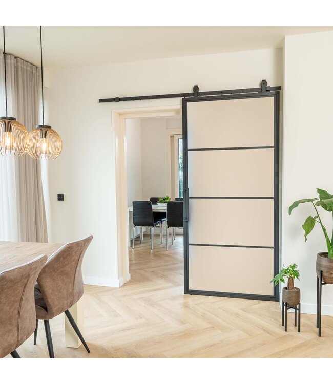 Stalen Schuifdeur - 4 Vlaks - Rook glas*
