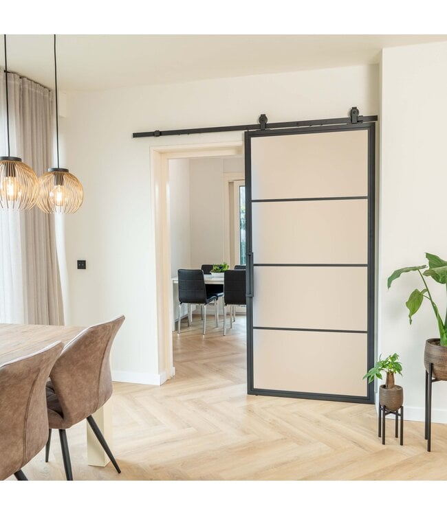 Stalen Schuifdeur -  Zwart - 4 Vlaks - Rook glas*