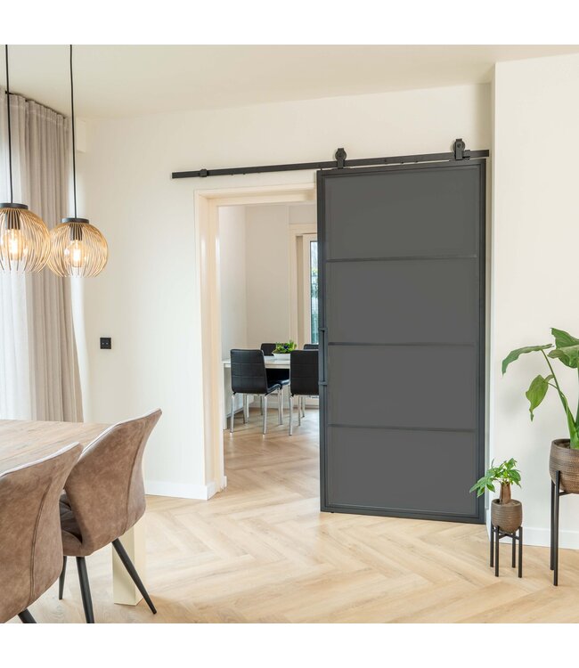 Stalen Schuifdeur - 4 Vlaks - Rook glas*