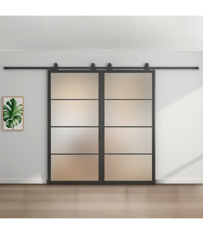 Dubbele stalen schuifdeur - Zwart - 4 Vlaks - Rook glas*
