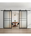 Dubbele stalen schuifdeur - Zwart - 6 Vlaks - Rook glas - Luxe design*