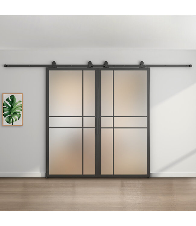 Dubbele stalen schuifdeur - 6 Vlaks - Rook glas - Luxe design*