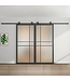 Dubbele stalen schuifdeur - Zwart - 6 Vlaks - Rook glas - Luxe design*