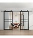 Dubbele stalen schuifdeur - Zwart - 6 Vlaks - Rook glas - Luxe design*