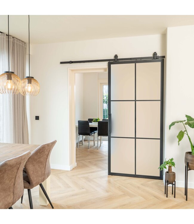 Stalen Schuifdeur - Zwart - 6 Vlaks - Mat glas*