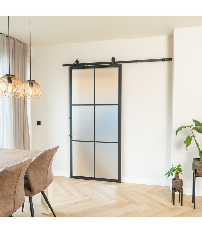 Stalen Schuifdeur - Zwart - 6 Vlaks - Mat glas*