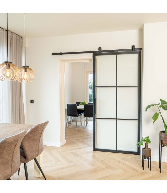 Stalen Schuifdeur - Zwart - 6 Vlaks - Mat glas*
