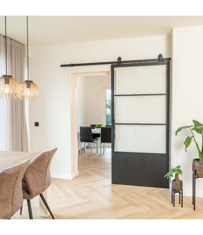 Stalen Schuifdeur - 3 Vlaks met kickplate - Helder glas*