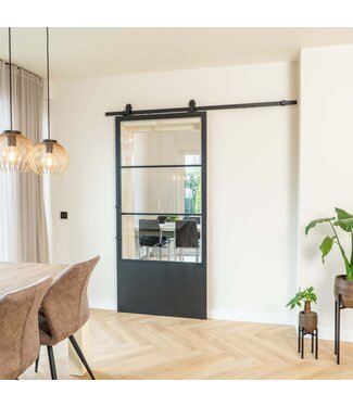 Stalen Schuifdeur - 3 Vlaks met kickplate - Helder glas*