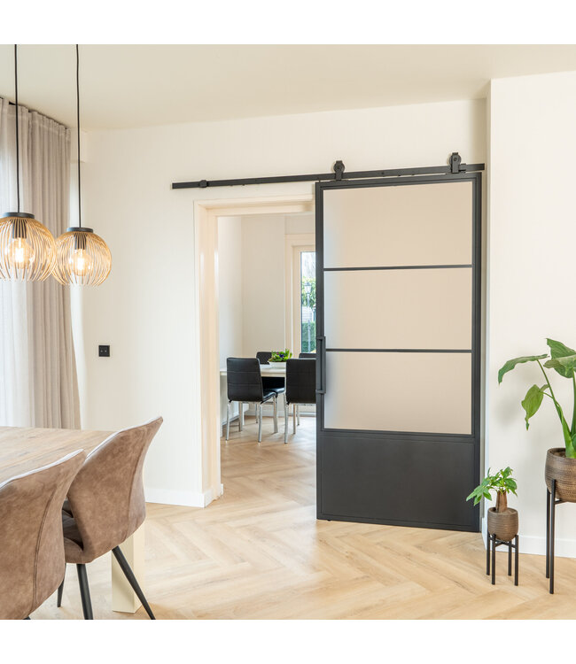 Stalen Schuifdeur - 3 Vlaks met kickplate - Helder glas*