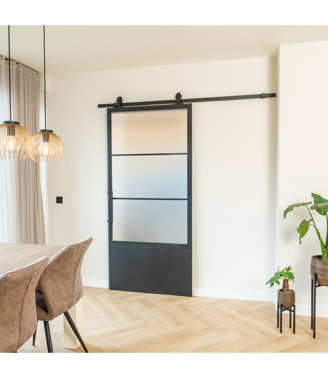Stalen Schuifdeur - 3 Vlaks met kickplate - Helder glas*