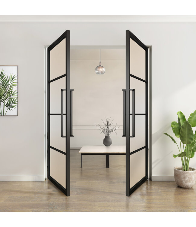 Dubbele stalen taatsdeur - Zwart - 4 Vlaks - Rook glas*