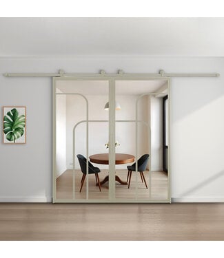 Dubbele stalen schuifdeur - Kiezelgrijs- 4 Vlaks rond - Helder glas