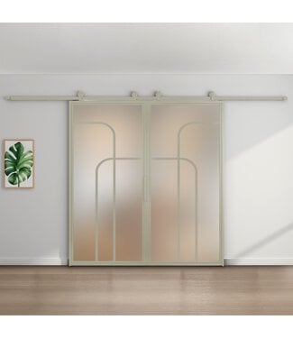 Dubbele stalen schuifdeur - Kiezelgrijs- 4 Vlaks rond - Matglas